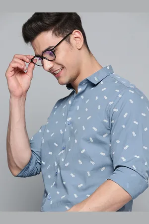 Mast & Harbour Men Blue Printed Cotton Casual Shirt