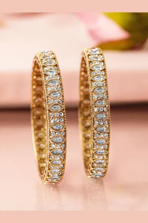 Rubans Set of 2 18 K Mehandi Gold-Plated Bangles with Cubic Zirconia & White Stone Details