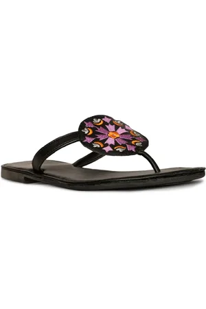 Bata Embroidered Open Toe Flats