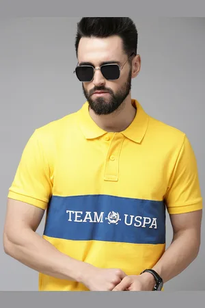 U.S. Polo Assn. U S Polo Assn Men Yellow Typography Printed Polo Collar Slim Fit T-shirt