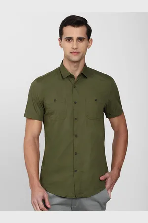 Peter England Men Olive Green Slim Fit Cotton Casual Shirt