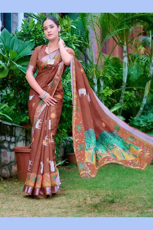 Moda Rapido Floral Zari Block Print Saree