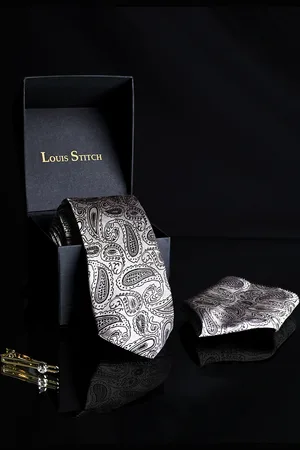 LOUIS STITCH Men Silk Necktie Accessory Gift Set