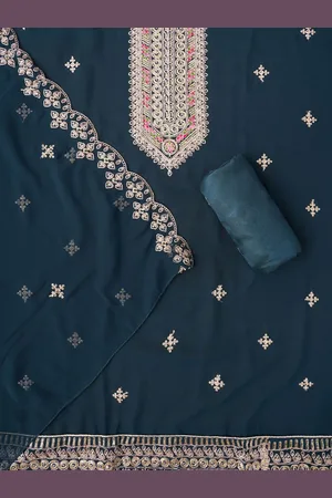 Jaipur Zari Embroidered Silk Georgette Dress Material with Dupatta