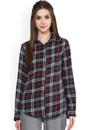 Mayra Women Black & White Regular Fit Checked Casual Shirt