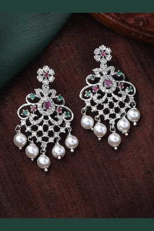 ESTELE Silver-Plated Floral Drop Earrings