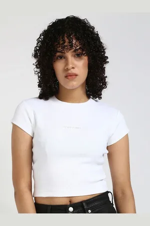 Calvin Klein Women Typography Printed Round Neck Cotton T-shirt