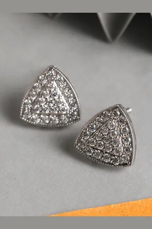 CLARA 925 Sterling Silver Rhodium-Plated Triangular Studs Earrings
