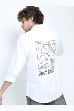 Highlander Men White Slim Fit Printed Casual Shirt