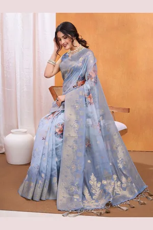 Ishin Floral Woven Design Zari Saree With Blouse Piece