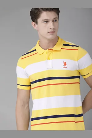 U.S. Polo Assn. Men Yellow Striped Polo Collar T-shirt