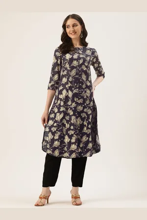 Amukti Floral Printed Roll Up Sleeves Kurta