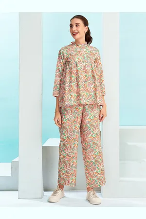 Moda Rapido Paisley Printed Three-Quarter Sleeves Top & Trousers Co-Ord Set