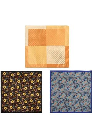 Tossido Pack Of 3 Floral Printed Microfiber Pocket Squares