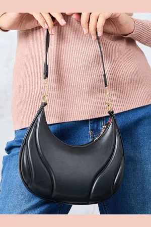 Styli Black Quilted Half Moon Hobo Handbag