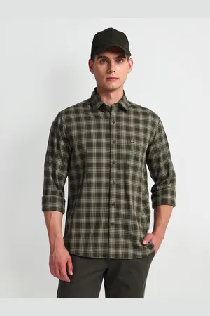 Arrow Checked Spread Collar Curved Cotton Slim Fit Casual Shirt