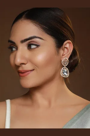 Priyaasi Rose Gold-Plated Contemporary AD Studded Drop Earrings