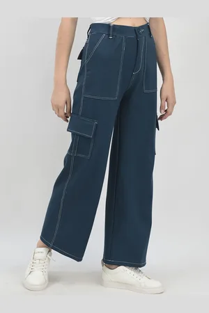 Chemistry Women Relaxed Straight Leg Flared High-Rise Cargos Trousers