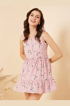 Rare Fashion Pink & White Floral Printed Fit & Flare Mini Dress