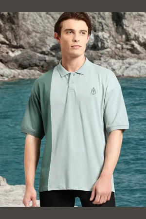 Mast & Harbour Colourblocked Polo Collar Drop-Shoulder T-shirt