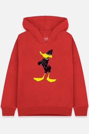 Kidsville Girls Red & Black Looney Tunes Printed Hooded Sweatshirt