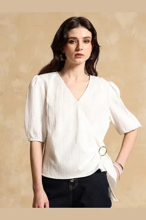 Kazo Women Puff Sleeves Wrap Top