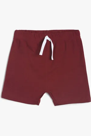 MINI KLUB Boys Maroon Solid Pure Cotton Regular Shorts