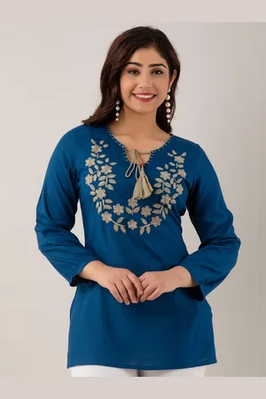 CKM Floral Embroidered Tie-Up Neck Straight Kurti