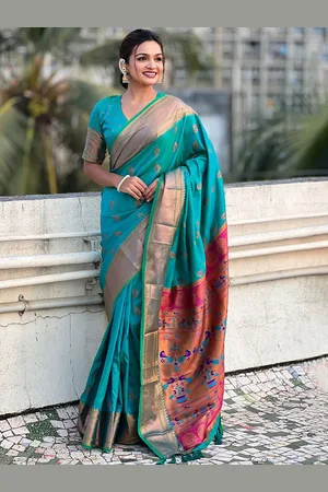 all about you Woven Design Zari Silk Blend Paithani Saree