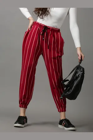 SHOWOFF Women Magenta Striped Joggers Trousers
