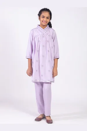 HERE&NOW Girls Ethnic Motifs Embroidered A-Line Kurta with Trousers