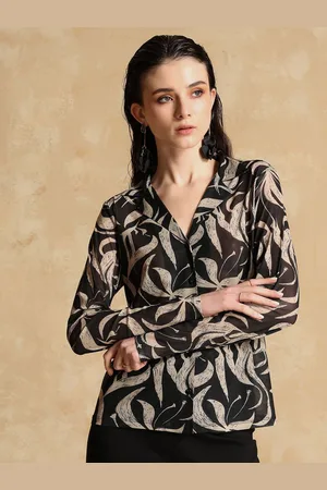 Kazo Women Floral Semi Sheer Printed Party Shirt