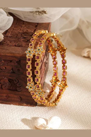 Rubans Set of 2 Gold-Plated Ruby Kundan Zicronia Studded Bangles
