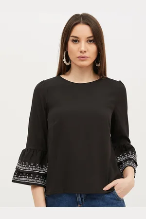 Harpa Women Black Solid A-Line Top