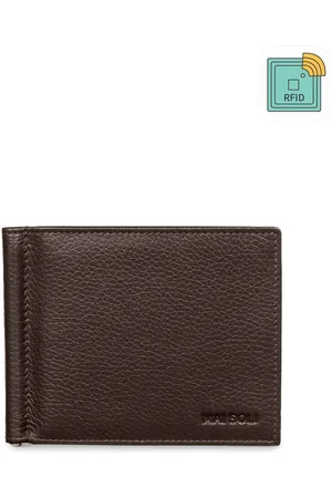 MAI SOLI Men Brown Solid RFID Protected Leather Money Clip Wallet