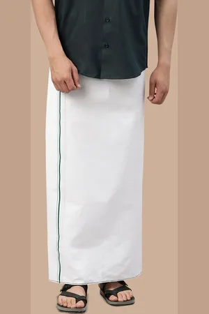 WHITE HEART Men Pure Cotton Single Layer Dhoti with Coloured Border