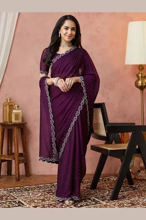 Satrani Women Embellished Embroidered Pure Georgette Saree
