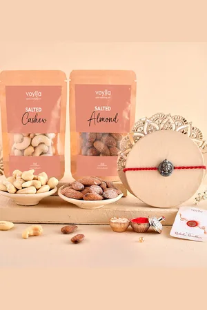 Voylla Men Set Of 3 Rakhi With Salted Kaju & Badam
