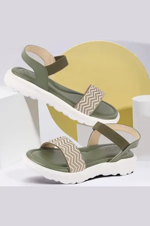 FAUSTO Women Green Open Toe Flats