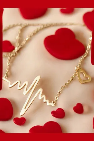 FÁBULA Gold-Plated Heartbeat Shape Pendant With Chain