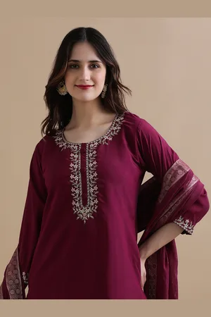 Jaipur Women Ethnic Motifs Embroidered Regular Thread Work Chanderi Cotton Kurta with Trousers & With