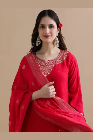 Jaipur Women Ethnic Motifs Embroidered Regular Chanderi Cotton Kurta with Trousers & With Dupatta