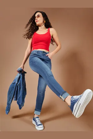 DOLCE CRUDO Women High-Rise Mildly Distressed Light Fade Stretchable Skinny Fit Jeans