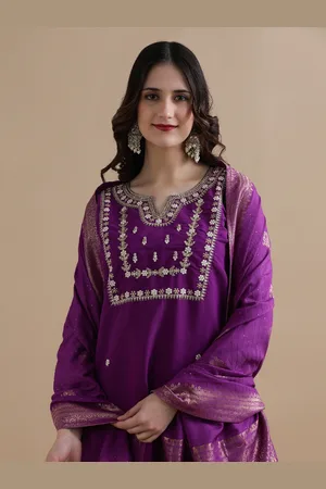 Jaipur Women Ethnic Motifs Embroidered Regular Sequinned Chanderi Cotton Kurta with Trousers & With