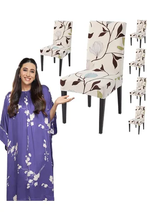 HOKIPO 6 Pieces Beige Printed Stretchable Chair Covers