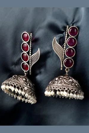 Dastoor Silver-Toned Contemporary Jhumkas Earrings