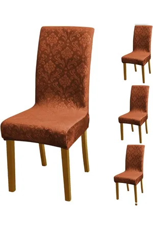 HOKIPO Brown 4 Pieces Embossed Velvet 200GSM Stretchable Chair Covers
