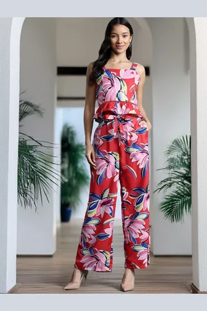 DressBerry Women Floral Printed Smocked Top with Trousers Co-Ord Set