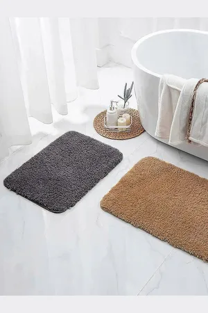 Nautica Pack of 2 Grey & Brown Solid 2800 GSM Ultra Soft Fluffy Anti Slip Bath Rugs