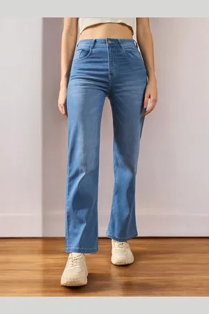 DOLCE CRUDO Women Wide Leg Light Fade Stretchable Jeans